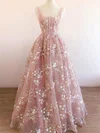 Ball Gown/Princess Square Neckline Lace Floor-length Prom Dresses With Flower(s) #Milly020121952