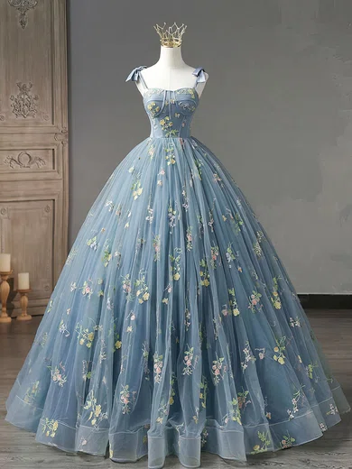 Ball Gown Sweetheart Tulle Floral Prom Dresses With Bow #Milly020121955