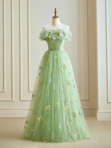 Ball Gown Strapless Tulle Floral Prom Dresses With Ruched #Milly020121959