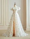 Ball Gown/Princess Sweetheart Lace Sweep Train Prom Dresses With Flower(s) #Milly020121961