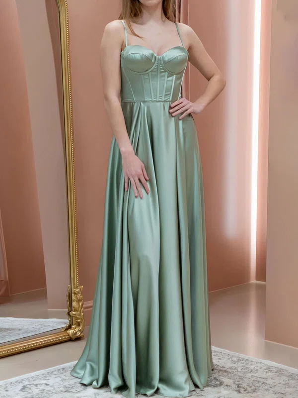 A-line Sweetheart Satin Corset Prom Dresses With Ruched #Milly020121999