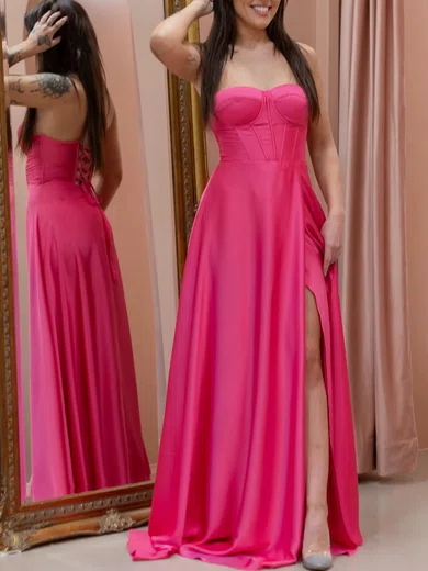 A-line Strapless Satin Corset Prom Dresses #Milly020122003