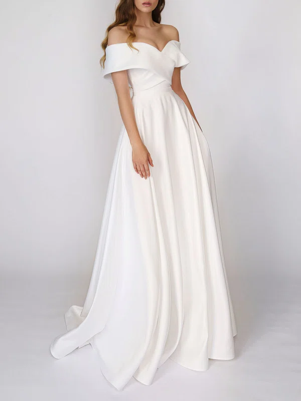 A-line Off-the-shoulder Stretch Crepe Court Train Wedding Dress #Milly00026820