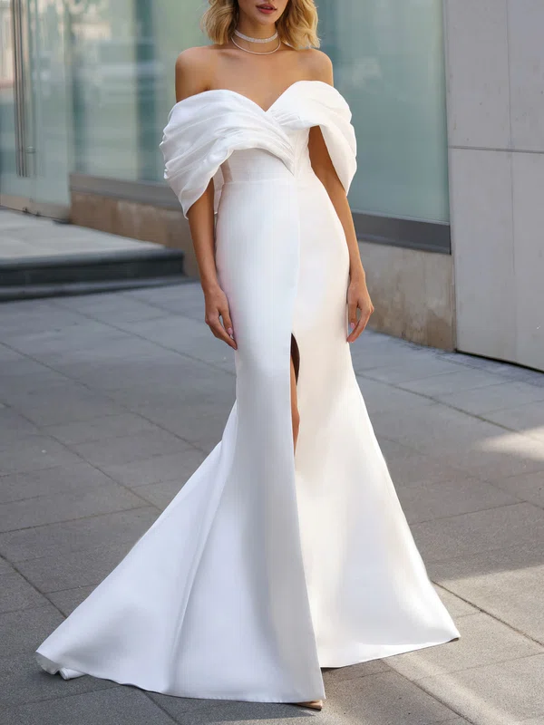 Trumpet/Mermaid Off-the-shoulder Satin Court Train Wedding Dress #Milly00026821