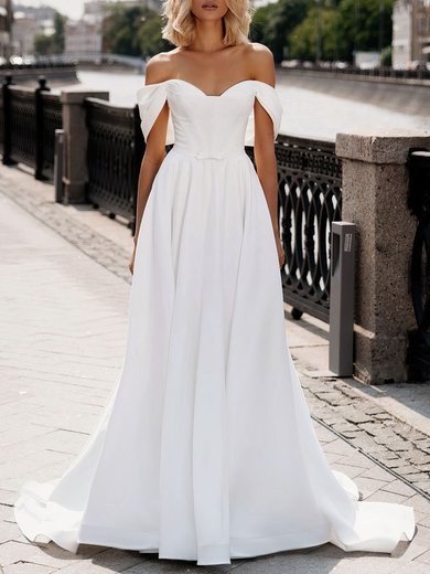 Ball Gown/Princess Off-the-shoulder Satin Chapel Train Wedding Dress #Milly00026822