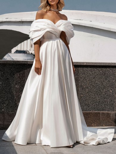 Ball Gown/Princess Off-the-shoulder Satin Chapel Train Wedding Dress #Milly00026825