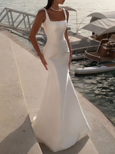 Trumpet/Mermaid Square Neckline Satin Sweep Train Wedding Dress #Milly00026828