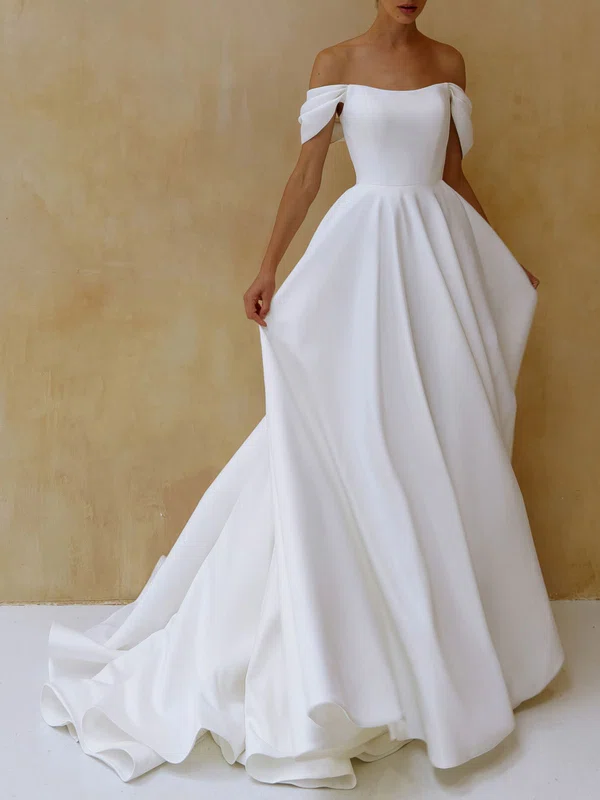 Ball Gown/Princess Off-the-shoulder Satin Chapel Train Wedding Dress #Milly00026835