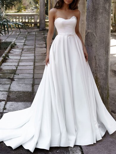 Ball Gown/Princess Sweetheart Satin Chapel Train Wedding Dress #Milly00026838