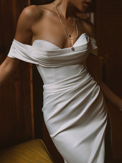 Trumpet/Mermaid Off-the-shoulder Satin Sweep Train Wedding Dress #Milly00026842