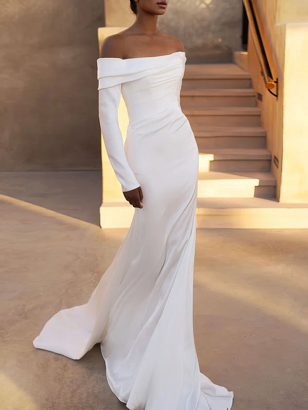 Trumpet/Mermaid Off-the-shoulder Stretch Crepe Watteau Train Wedding Dress #Milly00026843