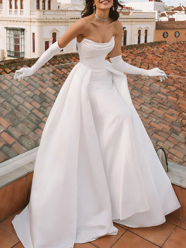 Ball Gown/Princess Off-the-shoulder Satin Watteau Train Wedding Dress #Milly00026847