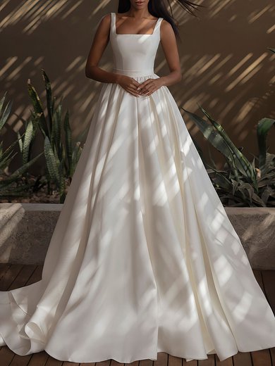 Ball Gown/Princess Square Neckline Satin Watteau Train Wedding Dress #Milly00026848