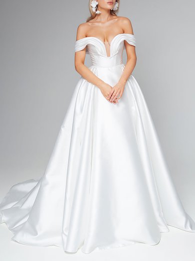 Ball Gown/Princess Off-the-shoulder Satin Watteau Train Wedding Dress #Milly00026849