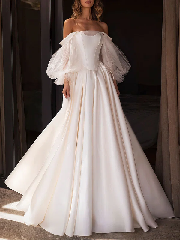 Ball Gown/Princess Off-the-shoulder Satin Chapel Train Wedding Dress #Milly00026853