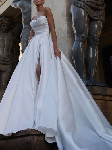 Ball Gown/Princess Cowl Neck Satin Watteau Train Wedding Dress #Milly00026857