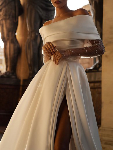 Ball Gown/Princess Off-the-shoulder Satin Watteau Train Wedding Dress #Milly00026859