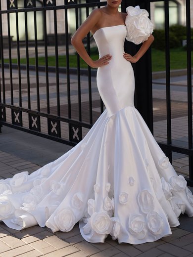 Trumpet/Mermaid Straight Satin Watteau Train Wedding Dress #Milly00026864