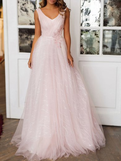 Ball Gown/Princess V-neck Lace Tulle Floor-length Wedding Dress #Milly00026897