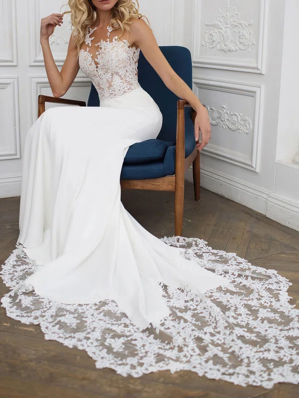 Trumpet/Mermaid Illusion Lace Stretch Crepe Chapel Train Wedding Dress #Milly00026900