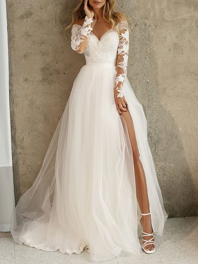 Ball Gown/Princess Illusion Lace Tulle Court Train Wedding Dress #Milly00026909