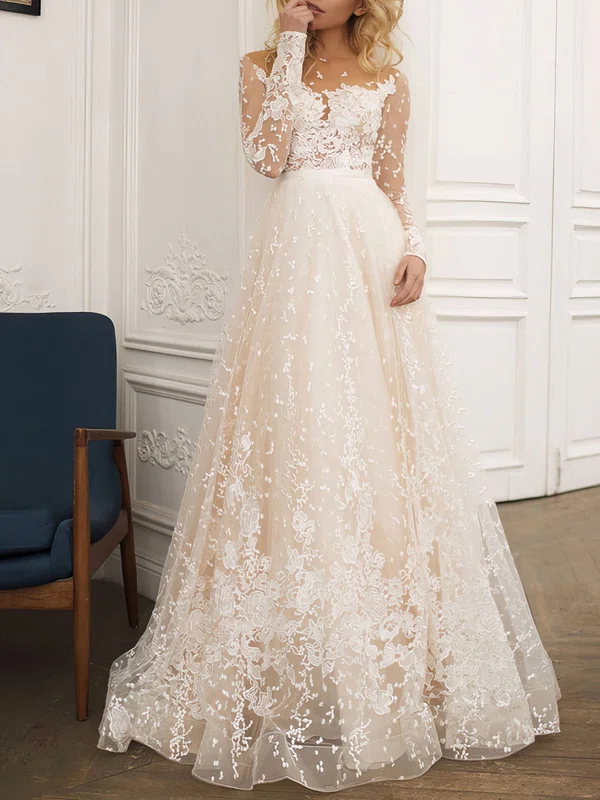 Ball Gown/Princess Illusion Tulle Sweep Train Wedding Dress #Milly00026912