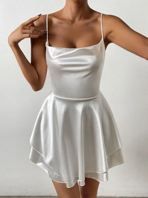 Petite White Skater Satin Cowl Neck Homecoming Dresses #Milly02051832