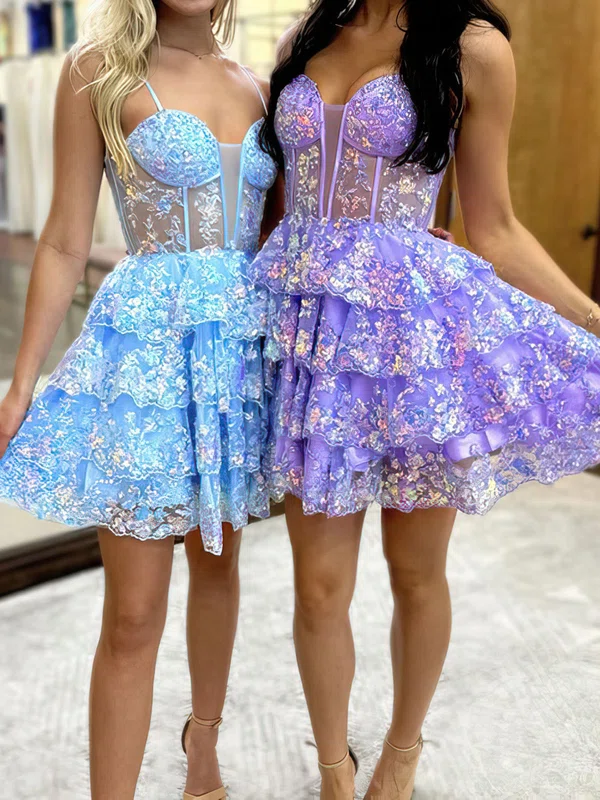 Corset Skater Glitter Lace Tiered Homecoming Dresses #Milly02051870