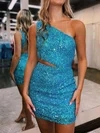 Sparkly Blue Bodycon Sequin One Shoulder Homecoming Dresses #Milly02051911