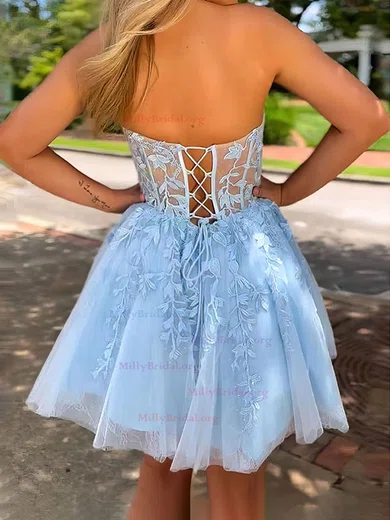 Corset Sky Blue Skater Tulle Lace Sweetheart Homecoming