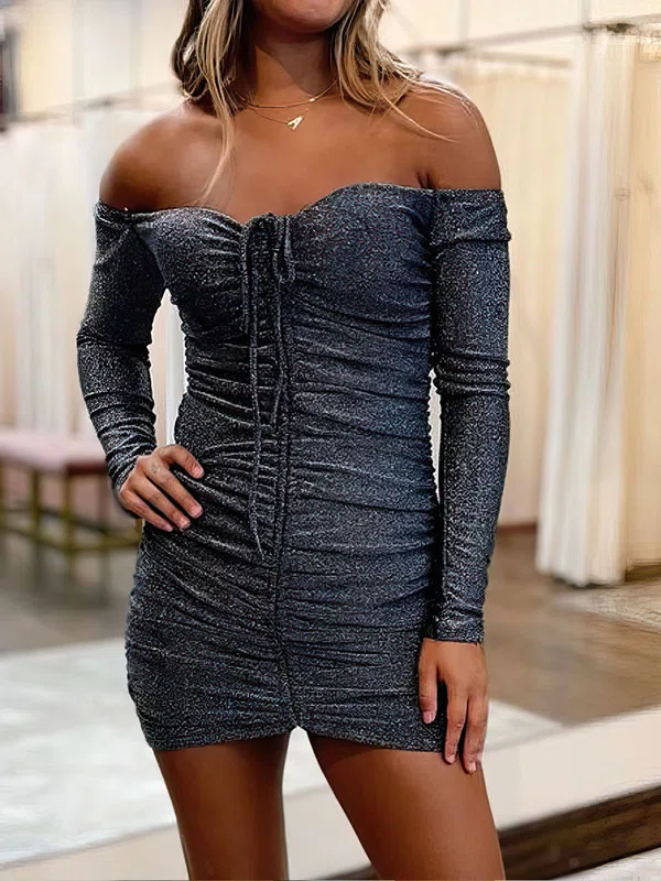 Off-The-Shoulder Glitter Bodycon Homecoming Dresses with Ruched #Milly02052014