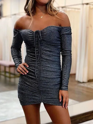 Off-The-Shoulder Glitter Bodycon Homecoming Dresses with Ruched #Milly02052014