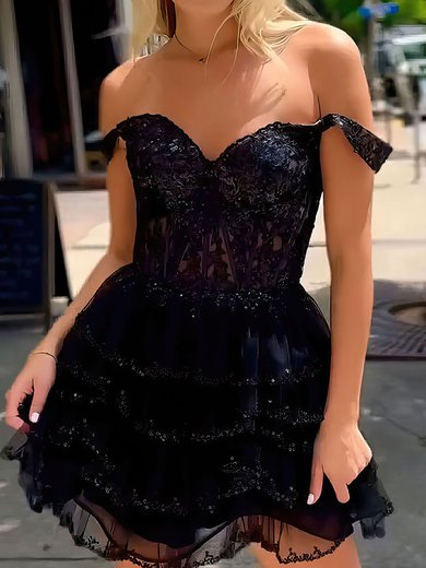 Corset Black Tulle Skater Tiered Homecoming Dresses #Milly02052044