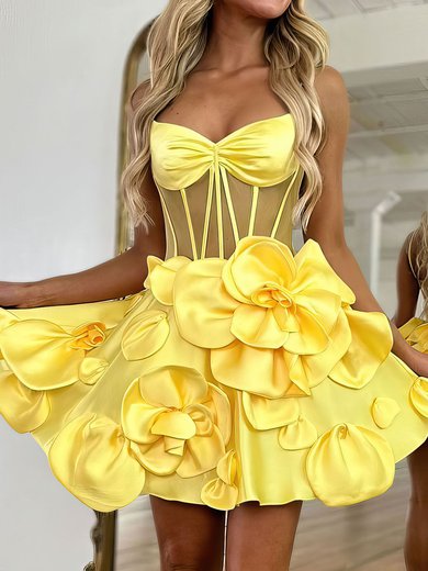 Corset Daffodil Skater Satin V-neck Homecoming Dresses #Milly02052055