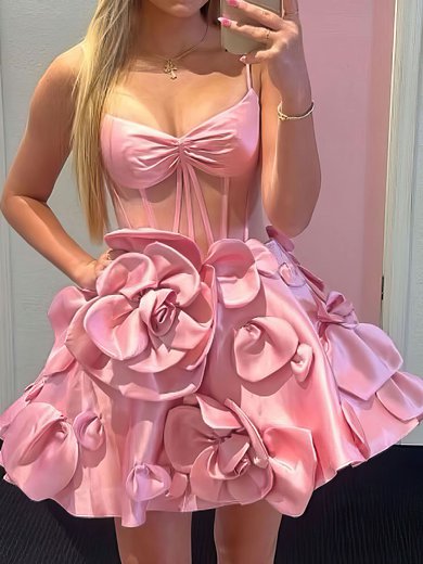 Corset Pink Skater Satin V-neck Homecoming Dresses #Milly02052056