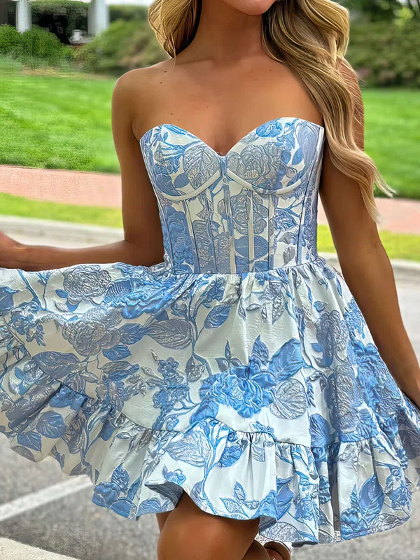 Corset Sky Blue Satin Skater Ruffle Homecoming Dresses #Milly02052064