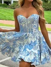 Corset Sky Blue Satin Skater Ruffle Homecoming Dresses #Milly02052064