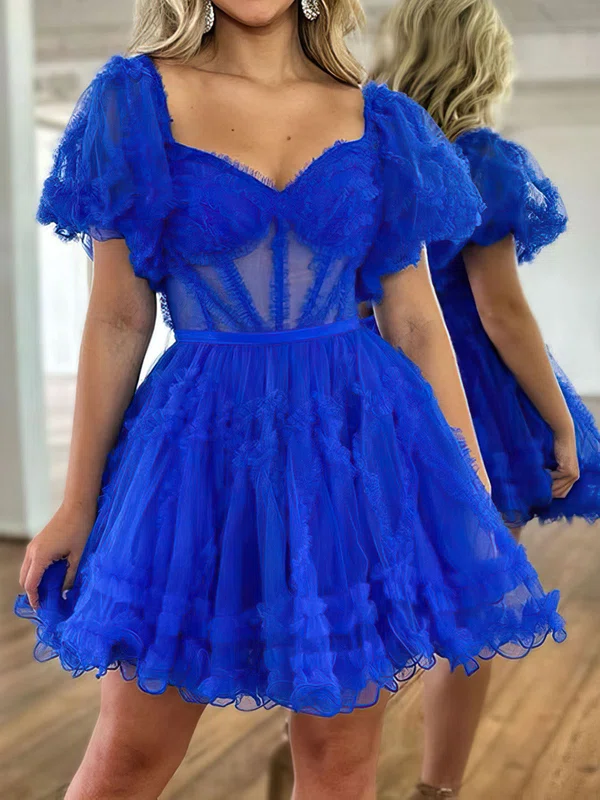 Elegant Skater Tulle V-neck Ruffle Homecoming Dresses #Milly02052103