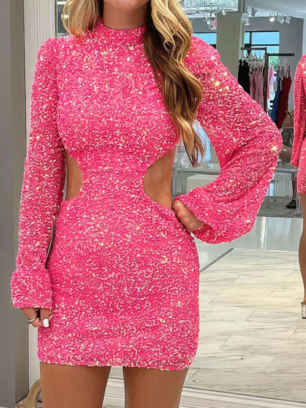 Sparkly Fuchsia Bodycon Sequin Cut Out Homecoming Dresses #Milly02052149