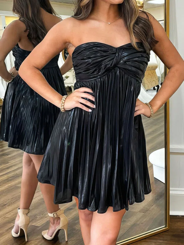 Glitter Black Skater Metallic Pleated Homecoming Dresses #Milly02052155