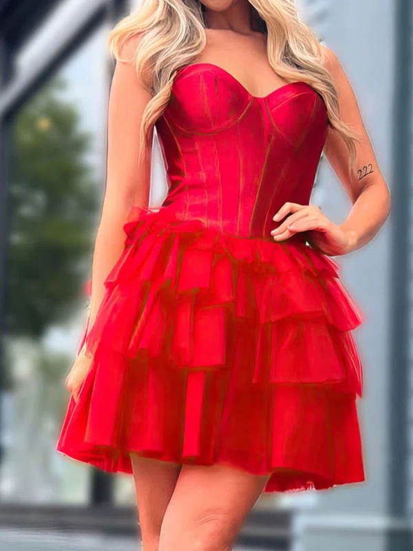 Corset Red Skater Sweetheart Tiered Homecoming Dresses #Milly02052172