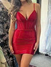 Corset Red Bodycon Satin V-neck Homecoming Dresses #Milly02052205