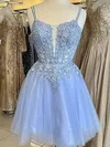 A-line V-neck Glitter Tulle Homecoming Dresses With Appliques Lace #Milly02052227