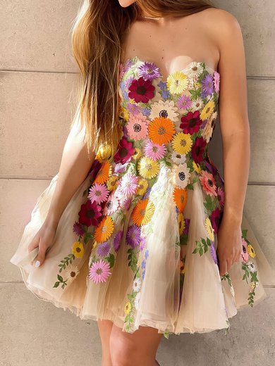 Cute Skater Tulle Floral Ruched Homecoming Dresses #Milly02052234