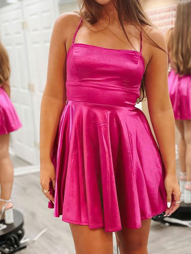 Fuchsia Skater Satin Square Neck Homecoming Dresses #Milly02052242