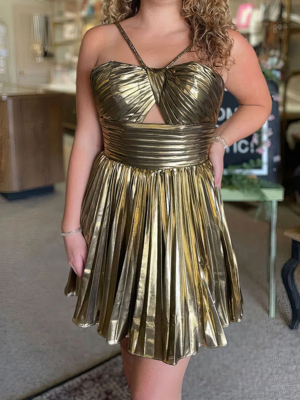 Unique Skater Metallic Pleated Cut Out Homecoming Dresses #Milly02052249