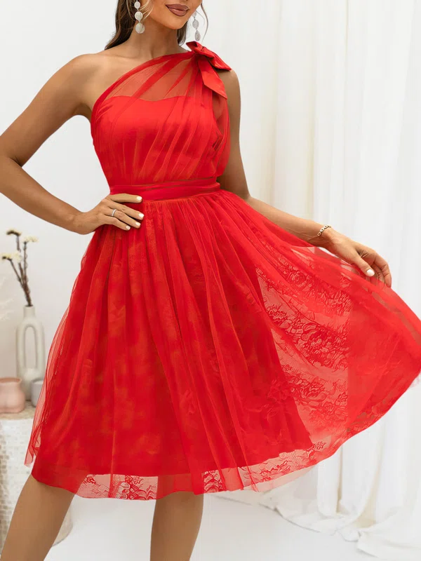 Red One-Shoulder Tulle Knee-Length Homecoming Dresses #Milly02052288