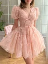 V-neck Lace Tulle Skater Homecoming Dresses #Milly02052301