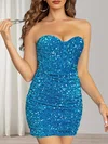 Sparkly Blue Bodycon Sequin Ruched Homecoming Dresses #Milly02052340