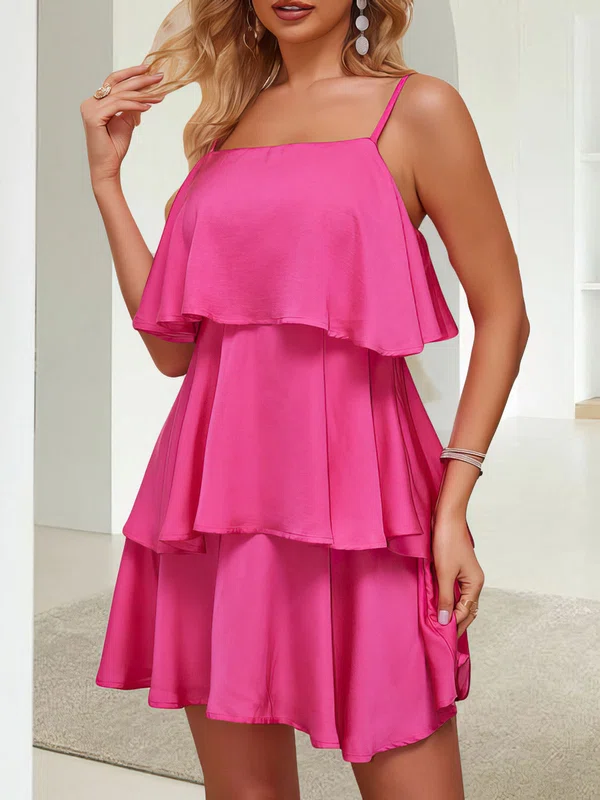 Cute Fitted Satin Square Neck Tiered Homecoming Dresses #Milly02052353